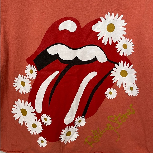 The Rolling Stones orange daisy crop band graphic tee M - Picture 2 of 6